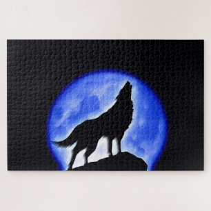 Puzzle Wolf Fullmoon y Blue Night - Animales salvajes