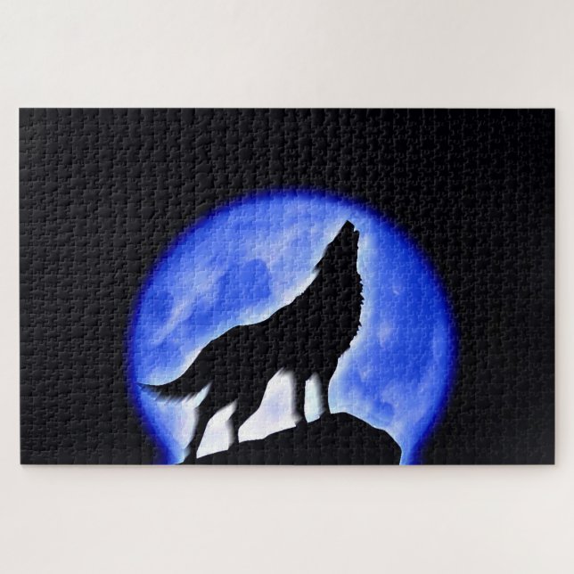 Puzzle Wolf Fullmoon y Blue Night - Animales salvajes (Horizontal)