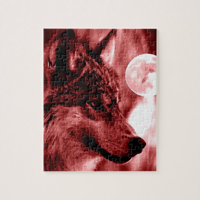 Puzzle Wolf Fullmoon y la noche roja - Arte de animales s (Vertical)