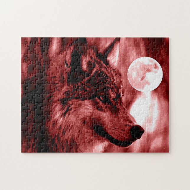 Puzzle Wolf Fullmoon y la noche roja - Arte de animales s (Horizontal)