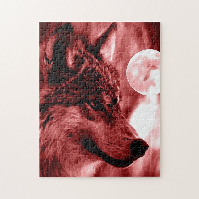 Puzzle Wolf Fullmoon y la noche roja - Arte de animales s (Vertical)