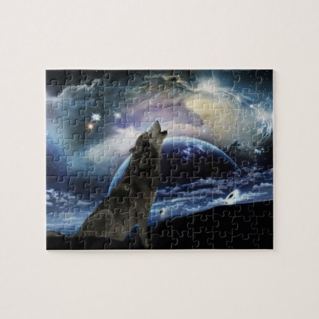 Puzzle Wolf gritando en la luna (Horizontal)