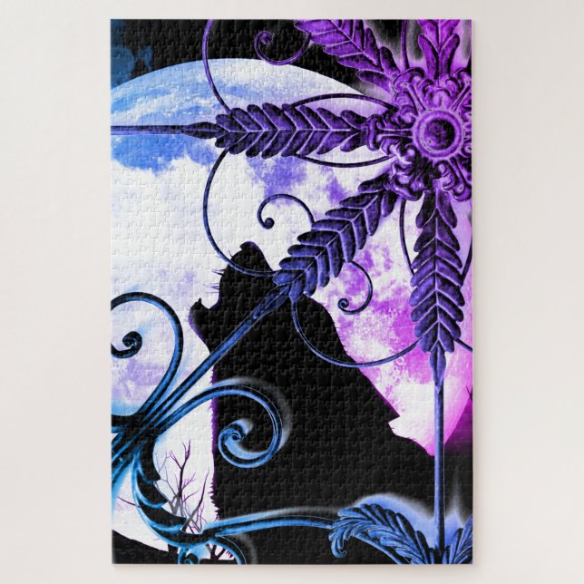 Puzzle Wolf Howling en la Luna (Vertical)