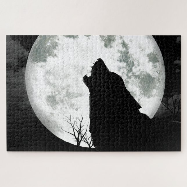 Puzzle Wolf Howling en la Luna (Horizontal)
