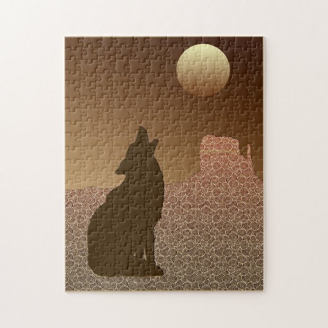 Puzzle Wolf Howling en la Luna en Brown y Tan Jigsaw P (Vertical)