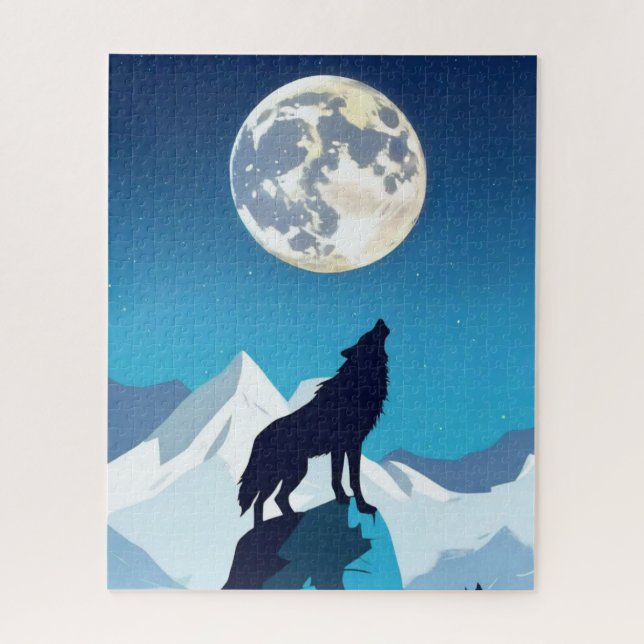 Puzzle Wolf Howling en la luna llena (Vertical)