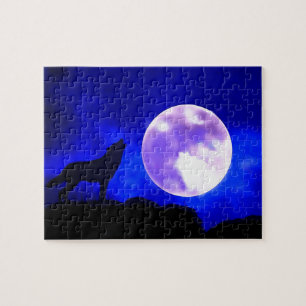 Puzzle Wolf Howling en Moon Blue Night Artwork Animal Art