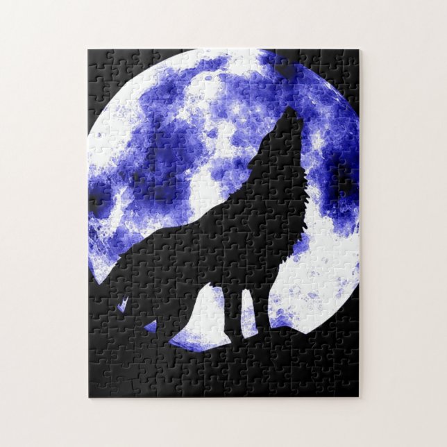 Puzzle Wolf Howling en Moon Blue Nşght Fullmoon (Vertical)