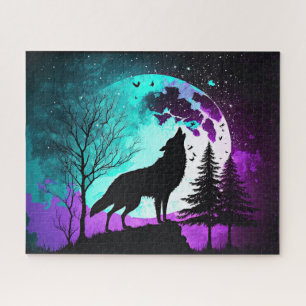 Puzzle Wolf Howling en Moon Galaxy Stars Animal