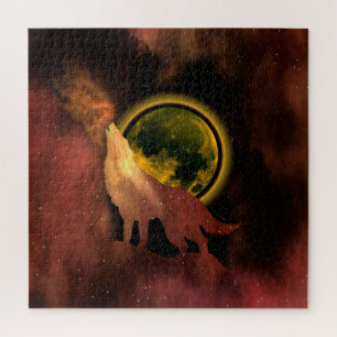 PUZZLE WOLF HOWLLING EN LA GALAXIA DE LA LUNA ESPACIAL