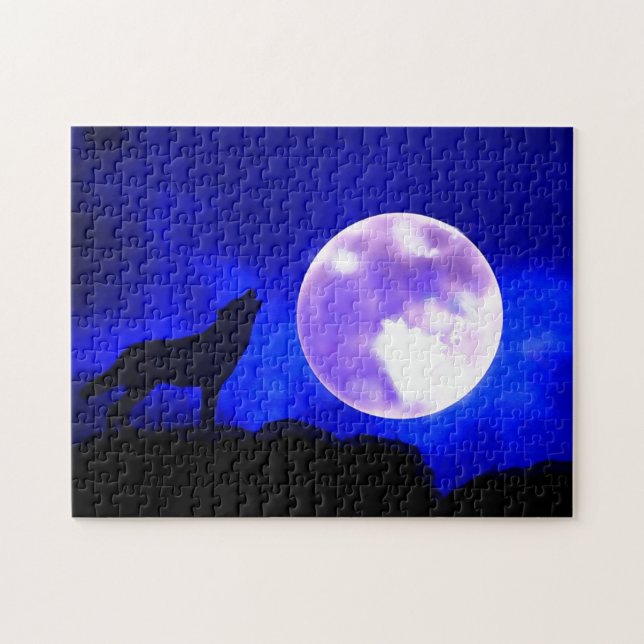 Puzzle Wolf Howof en Moon Blue Night Arte Animal (Horizontal)