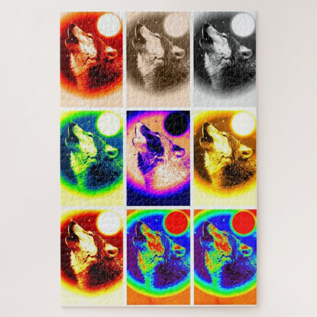 Puzzle Wolf Pop Art Freedom Blue Night Fullmoon (Vertical)