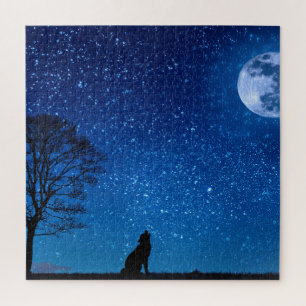 Puzzle Wolf Silhouette Howling In The Moon
