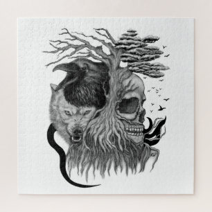 Puzzle Wolf y Raven con el cráneo