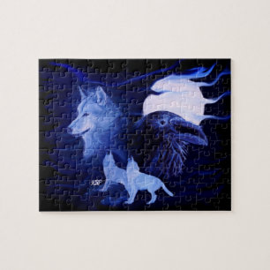 Puzzle Wolf y Raven con luna llena