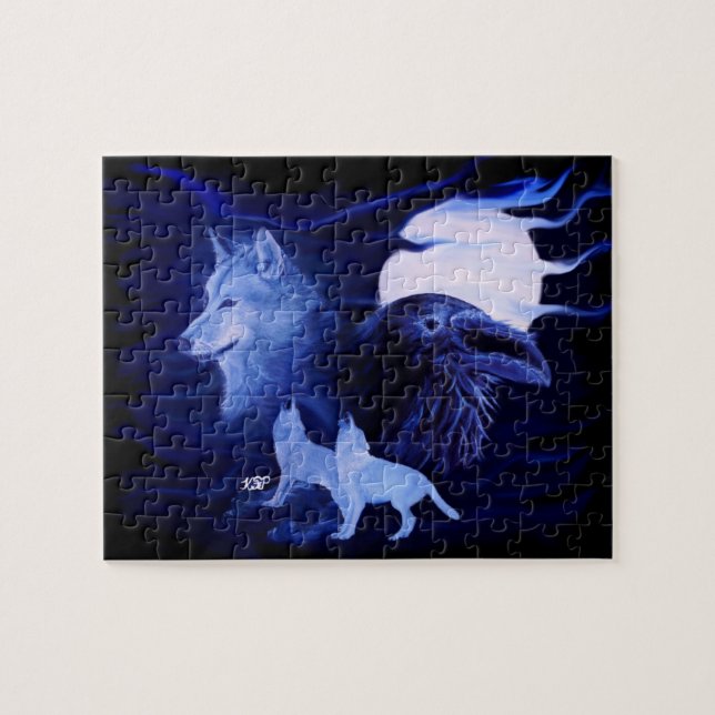 Puzzle Wolf y Raven con luna llena (Horizontal)