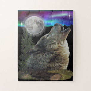 Puzzle Wolfes aullando en la luna