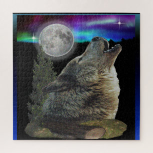 Puzzle Wolfes aullando en la luna