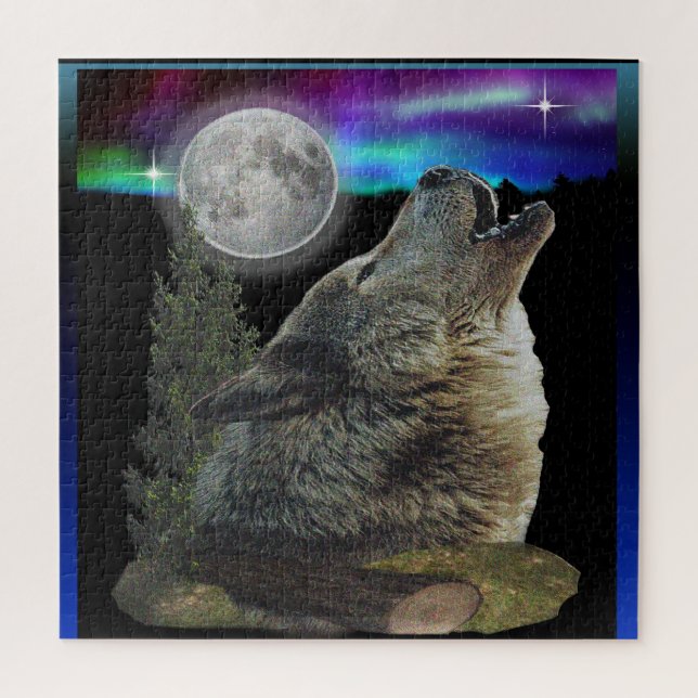 Puzzle Wolfes aullando en la luna (Vertical)