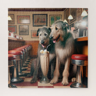 Puzzle Wolfhounds irlandés en retro diner