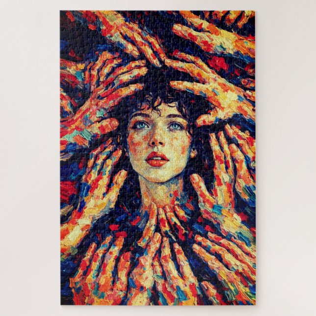 Puzzle Woman Hands Covering Face Intense Emotional  (Vertical)