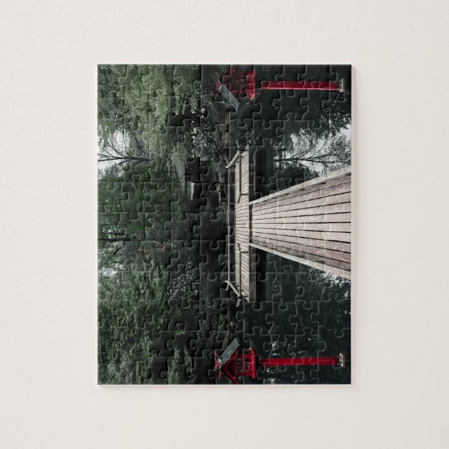 Puzzle Wooden Pier framed by red Lanterns (Vertical)