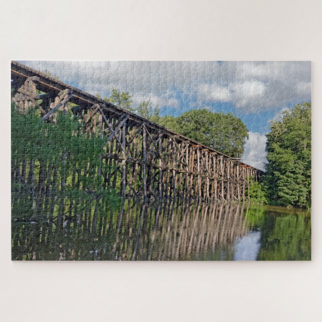 Puzzle Wooden Train Trestle Over a River (Horizontal)