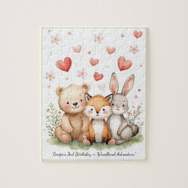 Puzzle Woodland Animals Bear Fox Bunny Floral Heart (Vertical)