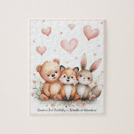 Puzzle Woodland Animals Cute Bear Fox Bunny Pink Hearts