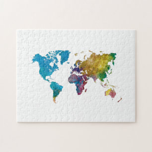 Puzzle World map in watercolor