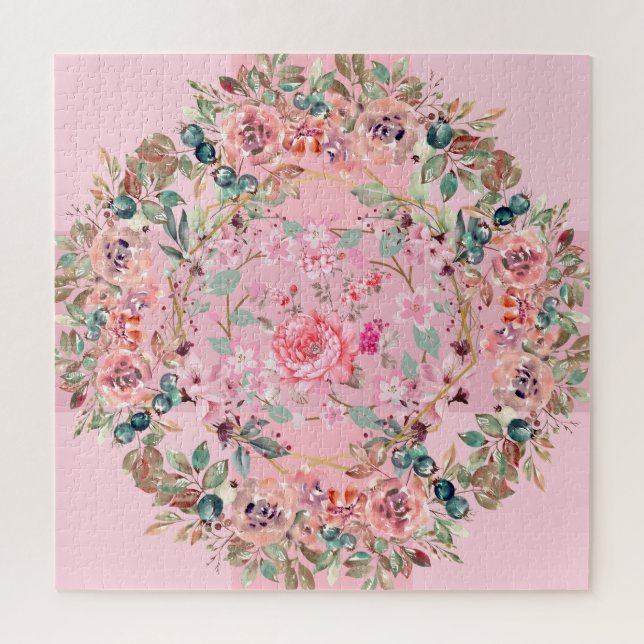 Puzzle Wreath floral rosa (Vertical)