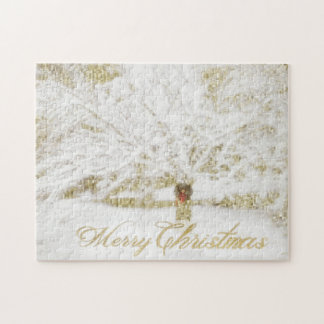 Puzzle Wreath sobre el árbol de nieve