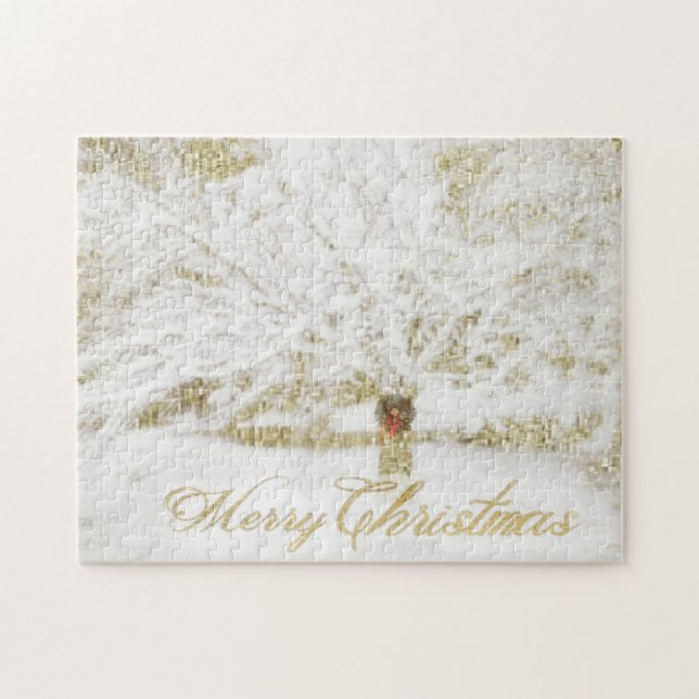 Puzzle Wreath sobre el árbol de nieve (Horizontal)