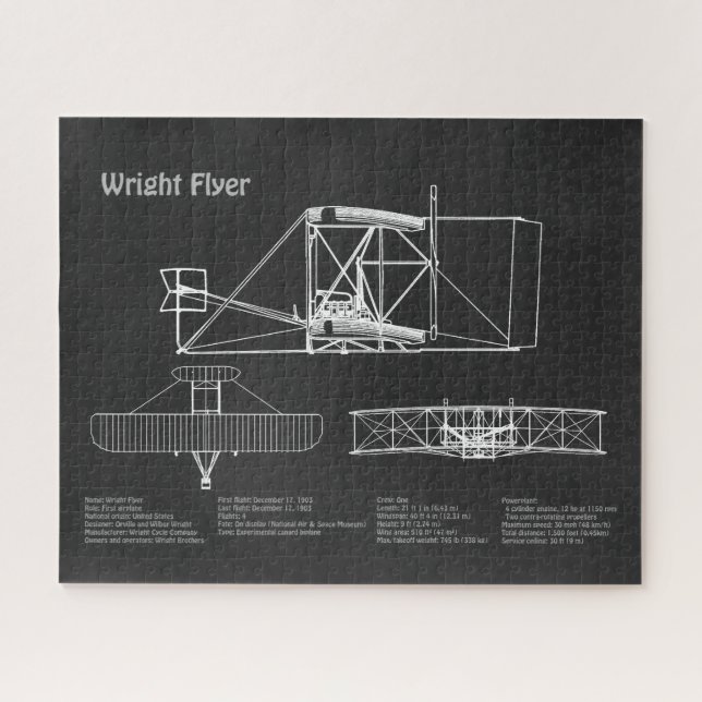 Puzzle Wright Flyer- Planes de dibujo del plano aéreo PD (Horizontal)
