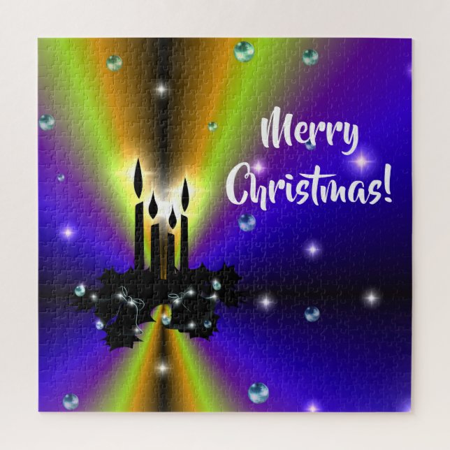 Puzzle Xmas Artdeco sobre el arco iris amarillo morado (Vertical)