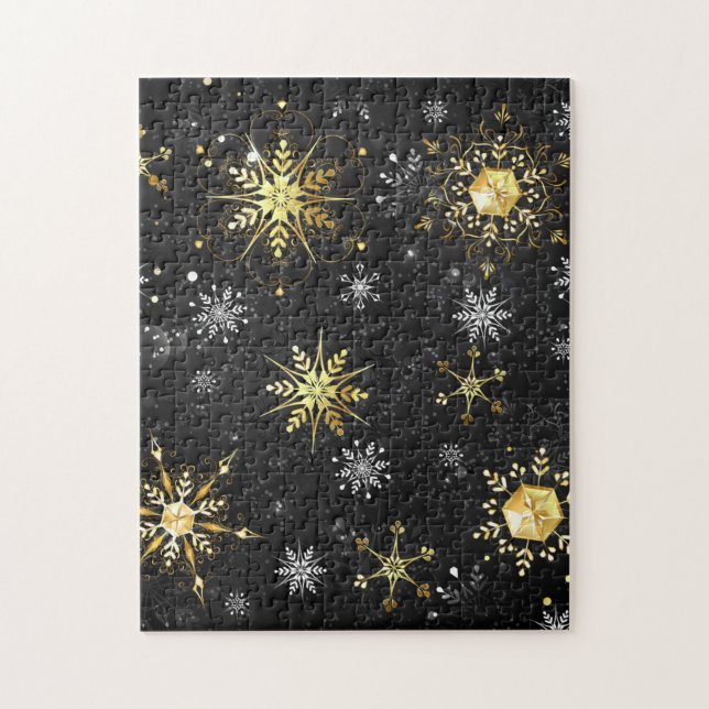 Puzzle Xmas copos de nieve dorados sobre fondo negro (Vertical)