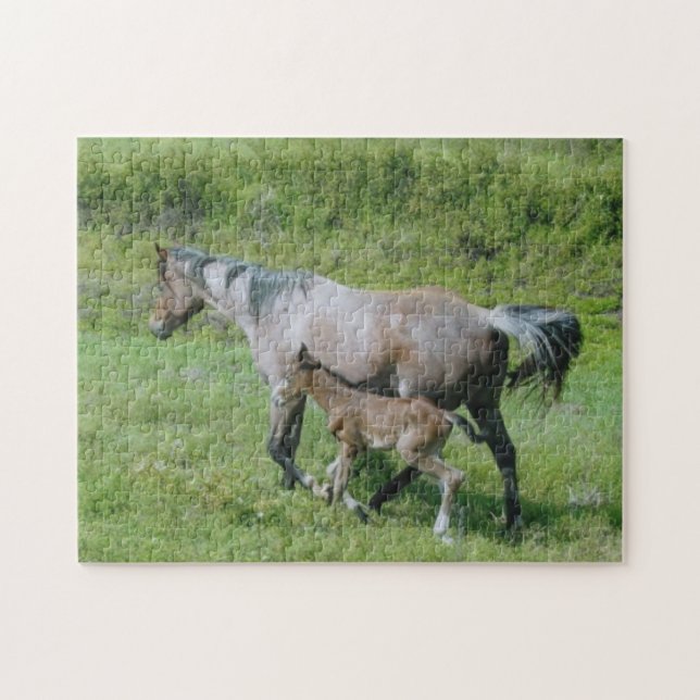 Puzzle Yegua cuarta del caballo con el potro en el lado (Horizontal)