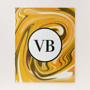 Puzzle Yellow Black acrylic pour marble add name monogram