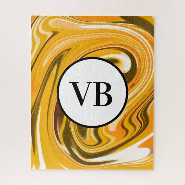 Puzzle Yellow Black acrylic pour marble add name monogram (Vertical)