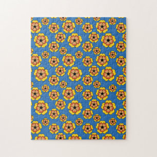 Puzzle Yellow Orange Flowers Pattern