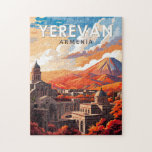 Puzzle Yerevan Armenia Viaje de arte<br><div class="desc">Diseño de viaje vectorial retro de Ereván. Ereván, la capital de Armenia, está marcada por la gran arquitectura de la era soviética.</div>