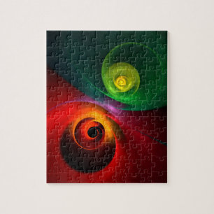 Puzzle Yin Verde Rojo Yang Patrón de arte abstracto moder