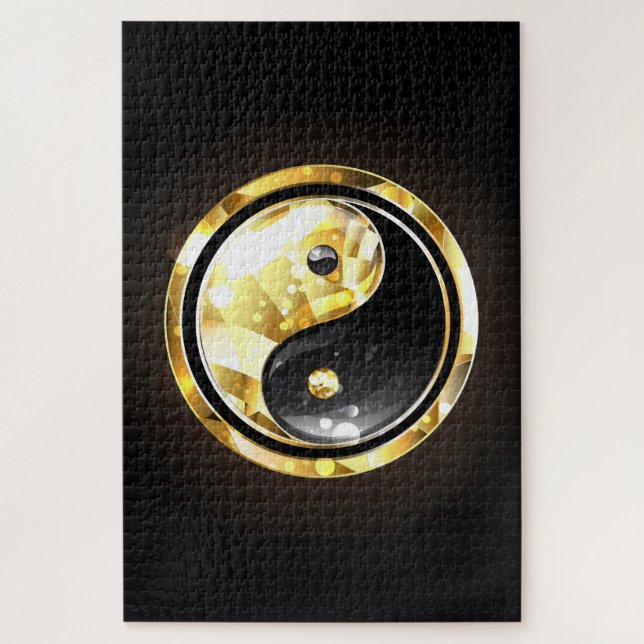Puzzle Yin Yang dorado en negro (Vertical)