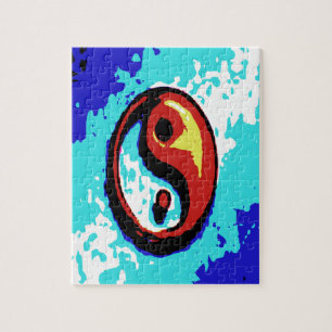 Puzzle Yin Yang Rótulo rojo y azul artístico