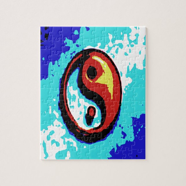 Puzzle Yin Yang Rótulo rojo y azul artístico (Vertical)