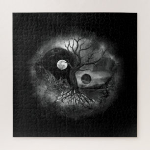 Puzzle Yin Yang Tree Landscape Black and White
