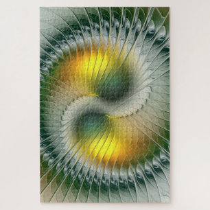 Puzzle Yin Yang Verde Amarillo Fractal Abstracto Colorido