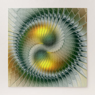 Puzzle Yin Yang Verde Amarillo Fractal Abstracto Colorido