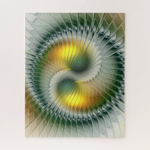 Puzzle Yin Yang Verde Amarillo Fractal Abstracto Colorido