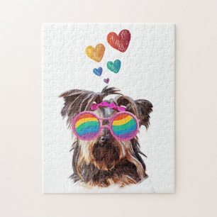 Puzzle Yorkie Dog con El día de San Valentín del corazón